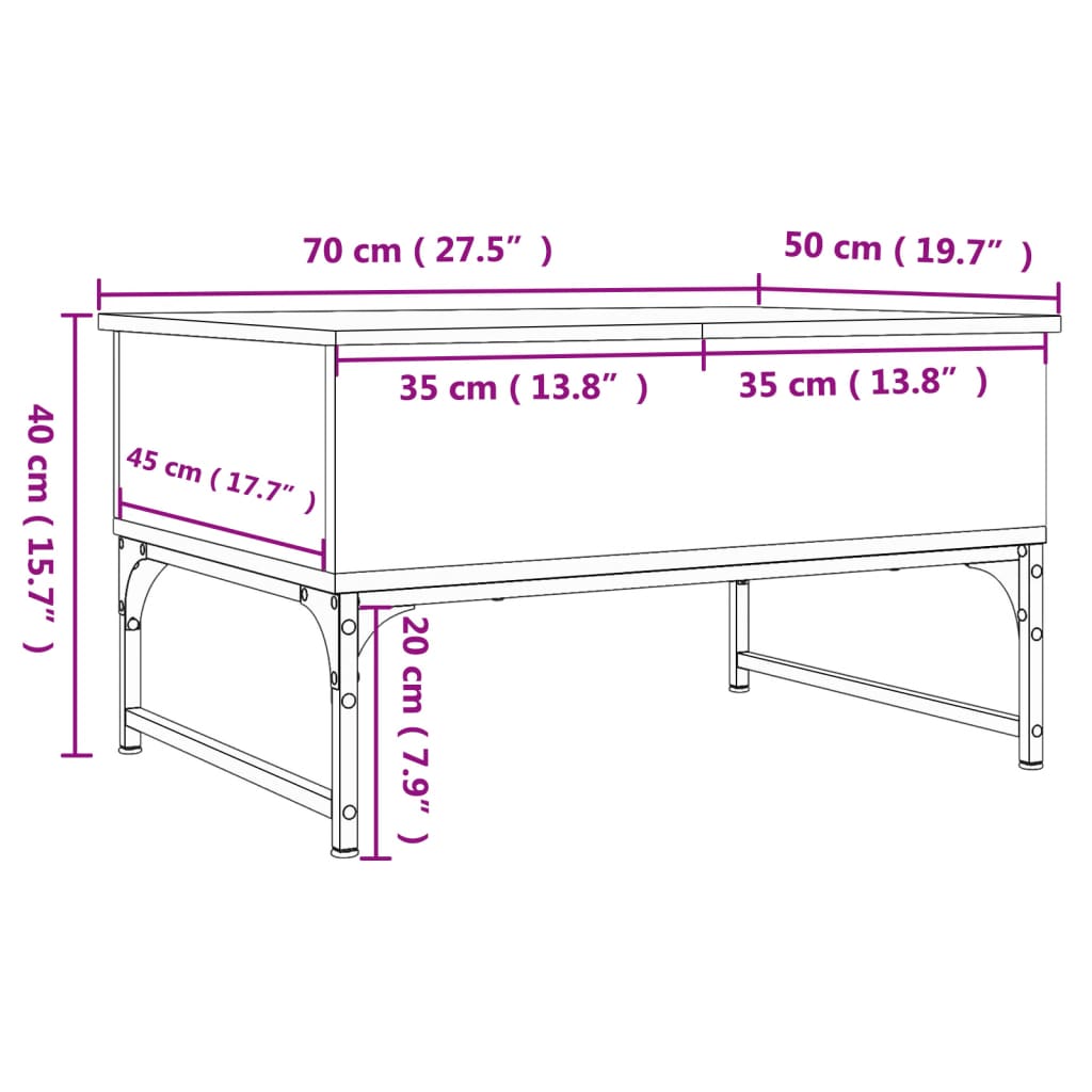 Tavolino da Salotto Nero 70x50x40 cm Legno Multistrato Metallo