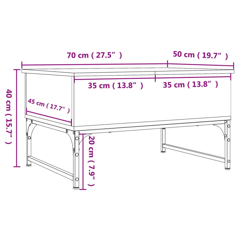 Tavolino Salotto Rovere Fumo 70x50x40 cm Multistrato e Metallo