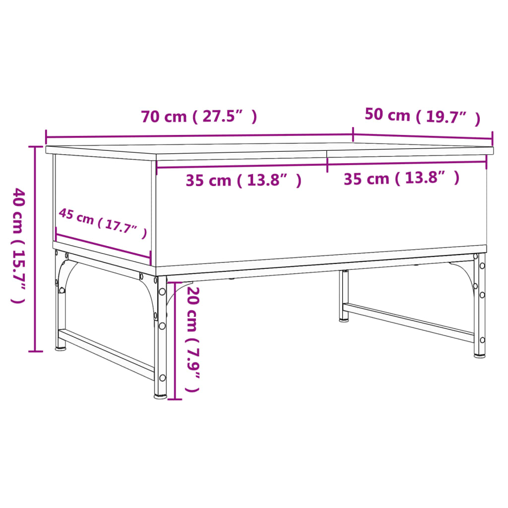 Tavolino Salotto Rovere Marrone 70x50x40cm Multistrato Metallo