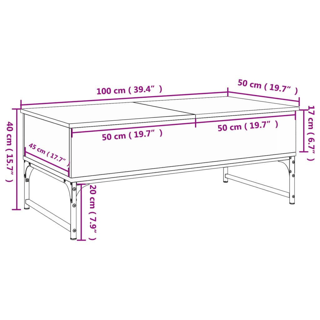 Tavolino Salotto Nero 100x50x40 cm Legno Multistrato e Metallo