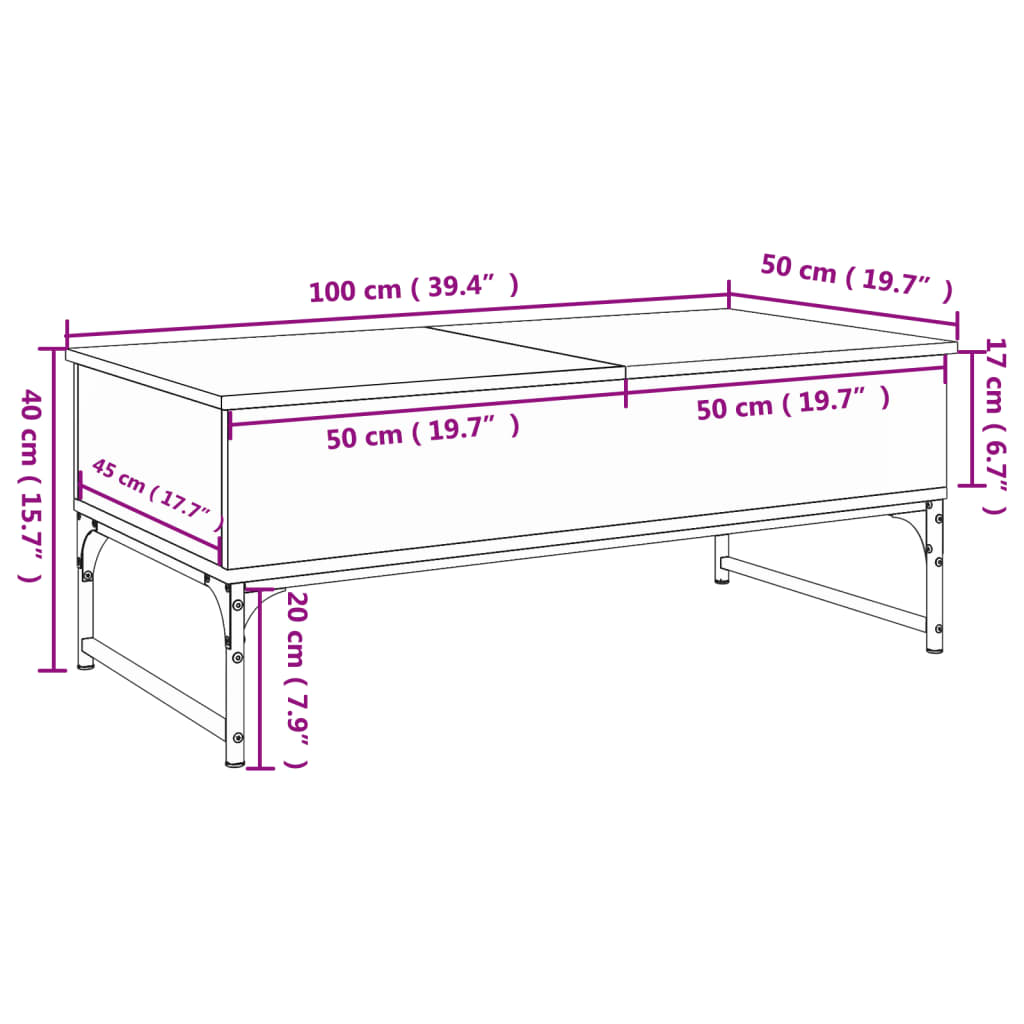 Tavolino Salotto Rovere Sonoma 100x50x40cm Multistrato Metallo