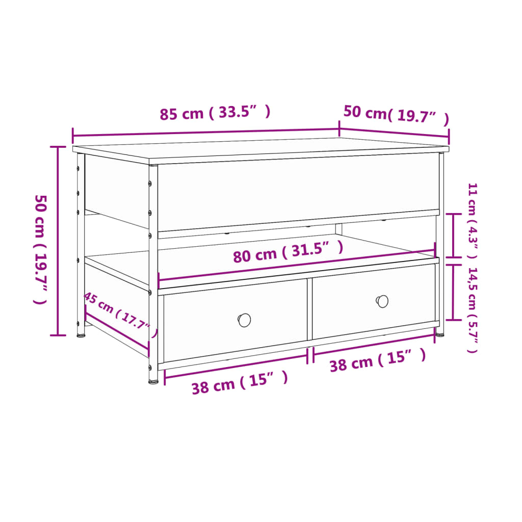 Tavolino da Salotto Nero 85x50x50cm Legno Multistrato e Metallo