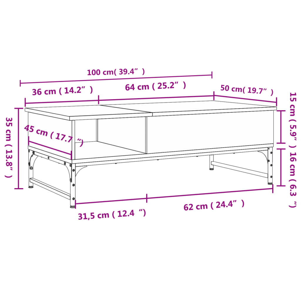 Tavolino Salotto Nero 100x50x35 cm Legno Multistrato e Metallo