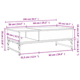 Tavolino Salotto Nero 100x50x35 cm Legno Multistrato e Metallo