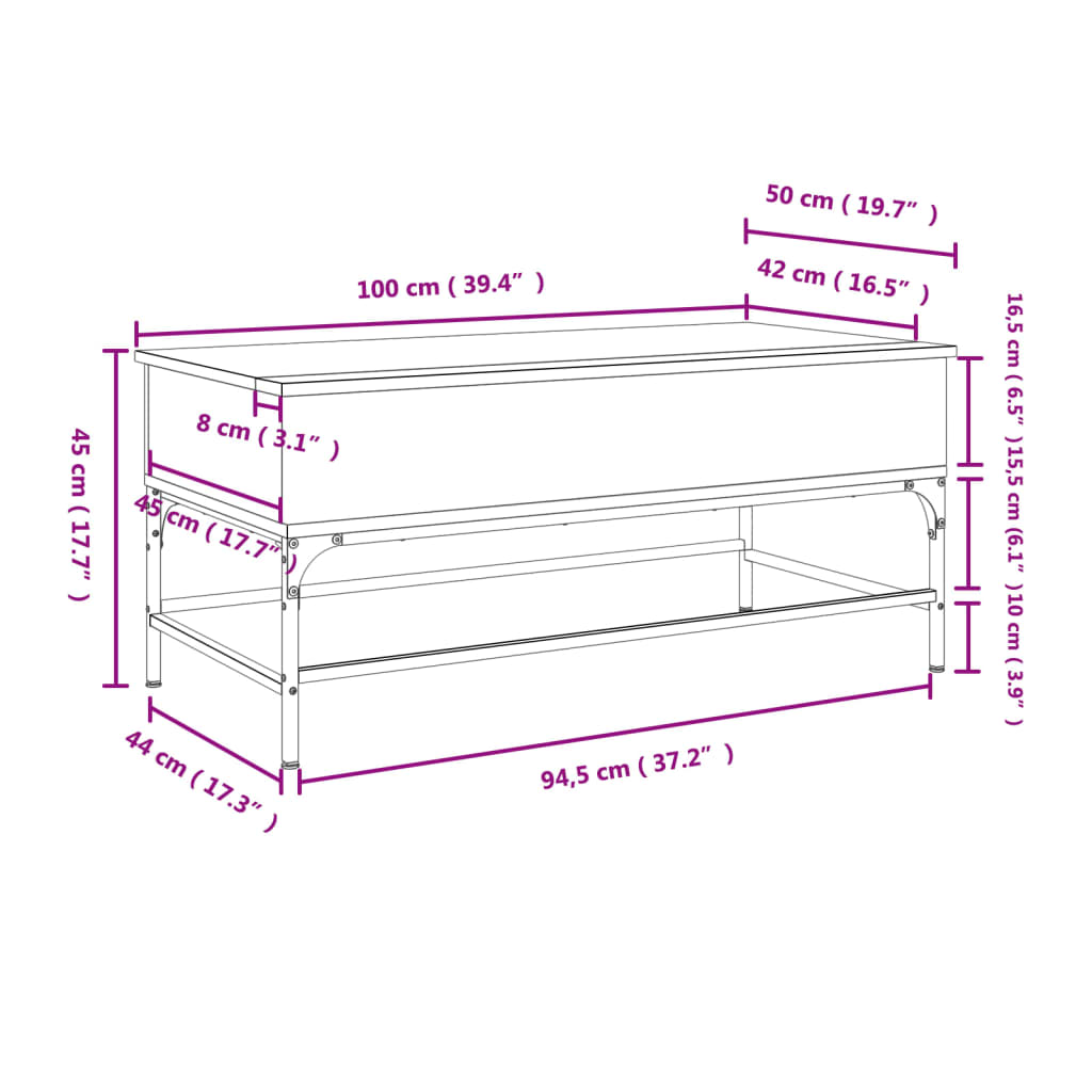 Tavolino Salotto Nero 100x50x45 cm Legno Multistrato e Metallo