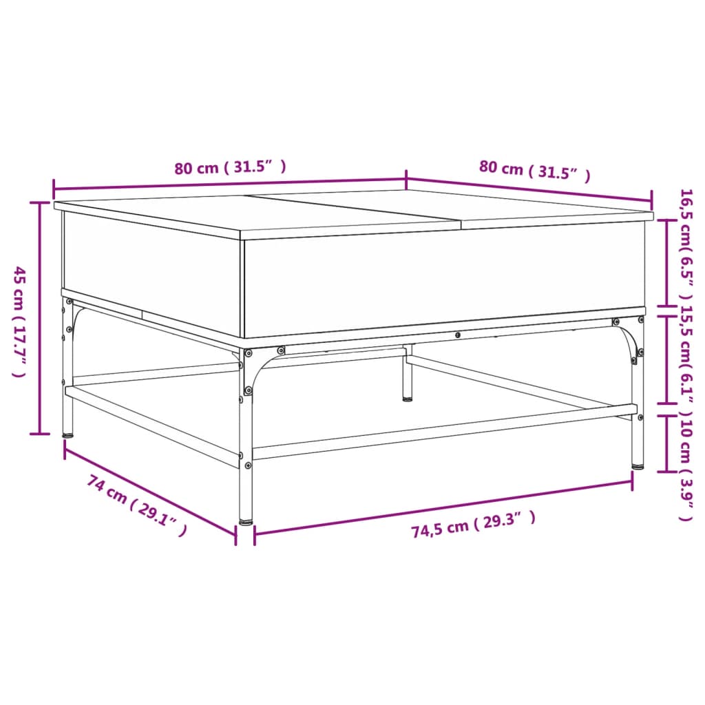 Tavolino da Salotto Nero 80x80x45cm Legno Multistrato e Metallo