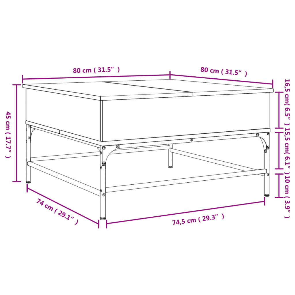 Tavolino Salotto Rovere Fumo 80x80x45 cm Multistrato e Metallo