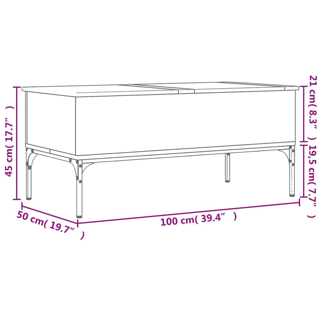 Tavolino Rovere Marrone 100x50x45cm Legno Multistrato e Metallo