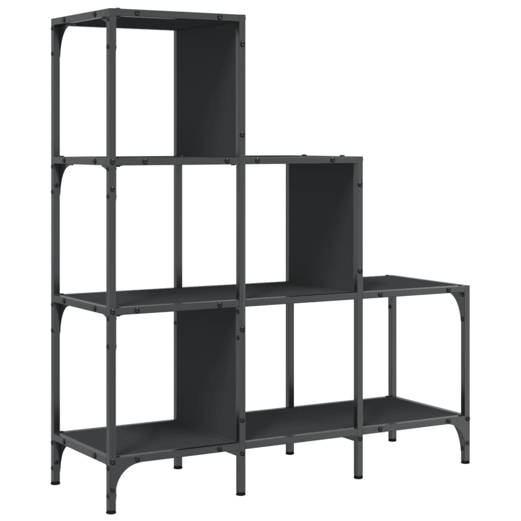 Libreria Nera 92x30x102 cm in Legno Multistrato e Metallo