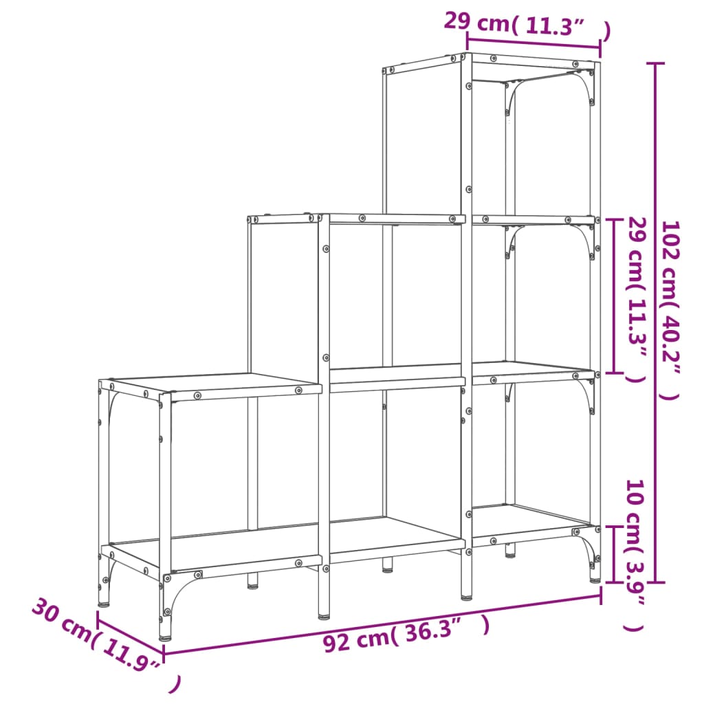 Libreria Nera 92x30x102 cm in Legno Multistrato e Metallo