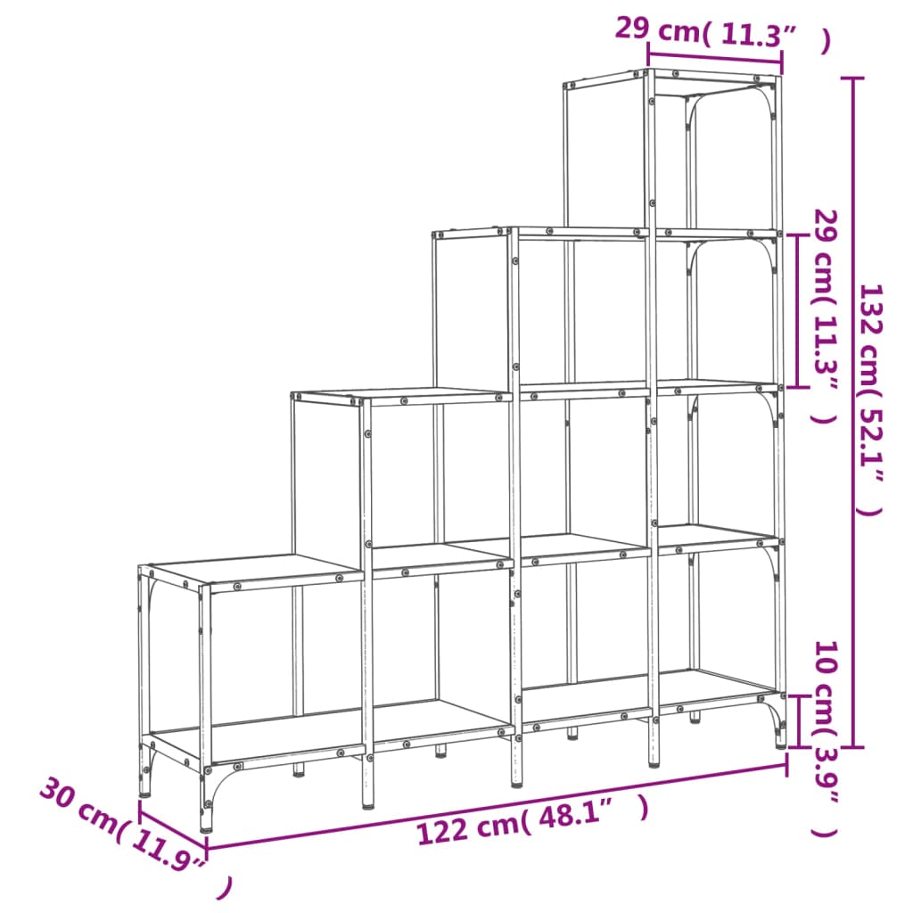 Libreria Rovere Fumo 122x30x132 cm Legno Multistrato e Metallo