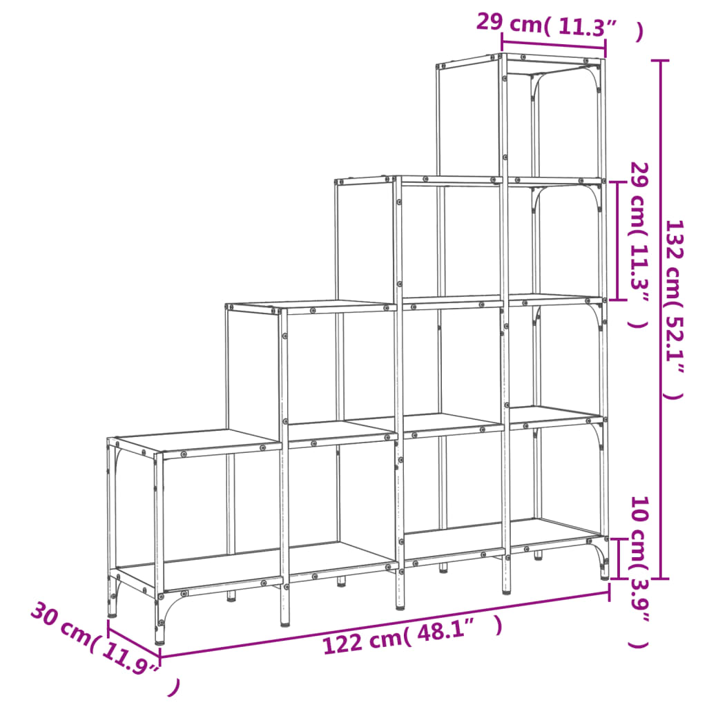 Libreria Grigio Sonoma 122x30x132cm Legno Multistrato e Metallo