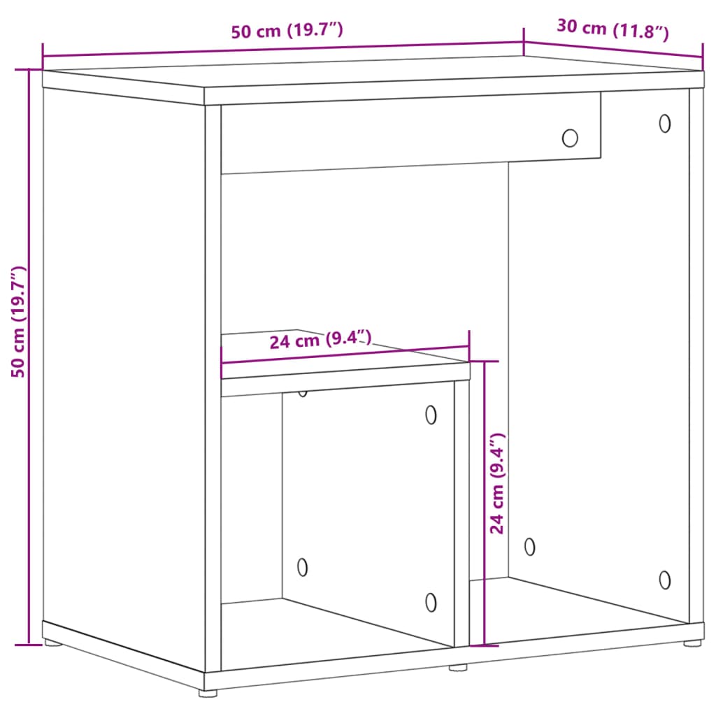 Tavolino Grigio Cemento 50x30x50 cm in Legno Multistrato