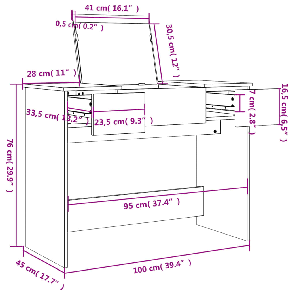 Toeletta con Specchio Grigio Sonoma 100x45x76 cm