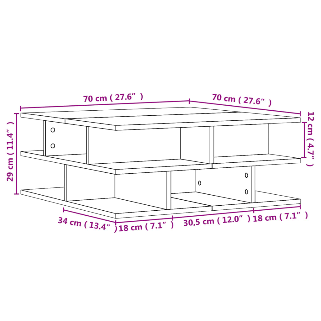 Tavolino da Salotto Bianco 70x70x29 cm in Legno Multistrato