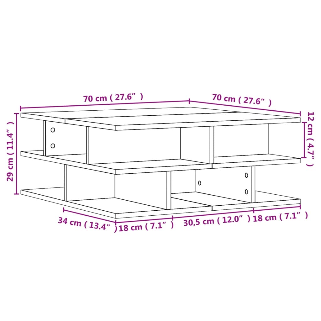 Tavolino da Salotto Rovere Fumo 70x70x29 cm Legno Multistrato