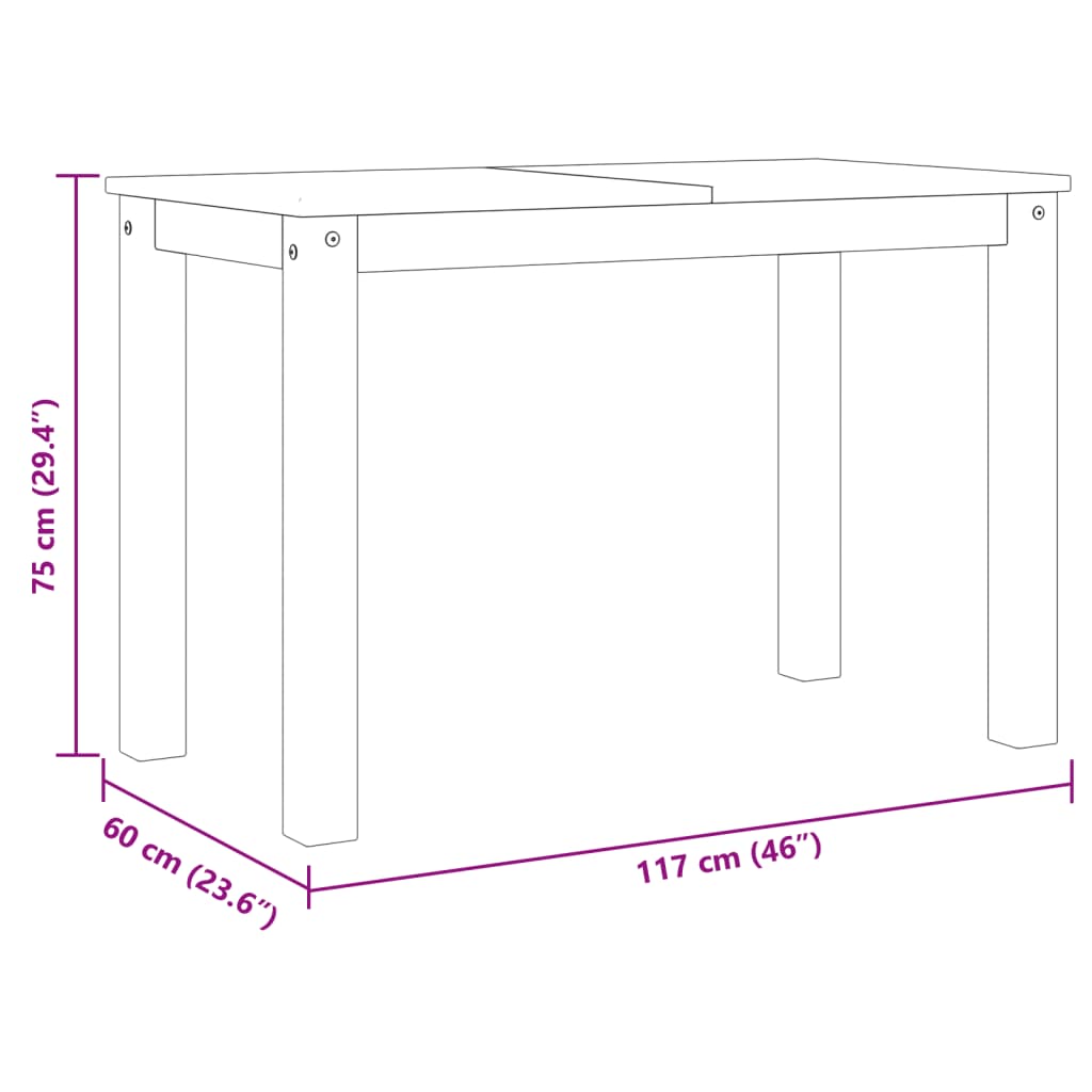 Tavolo da Pranzo Panama 117x60x75 cm Legno Massello Pino