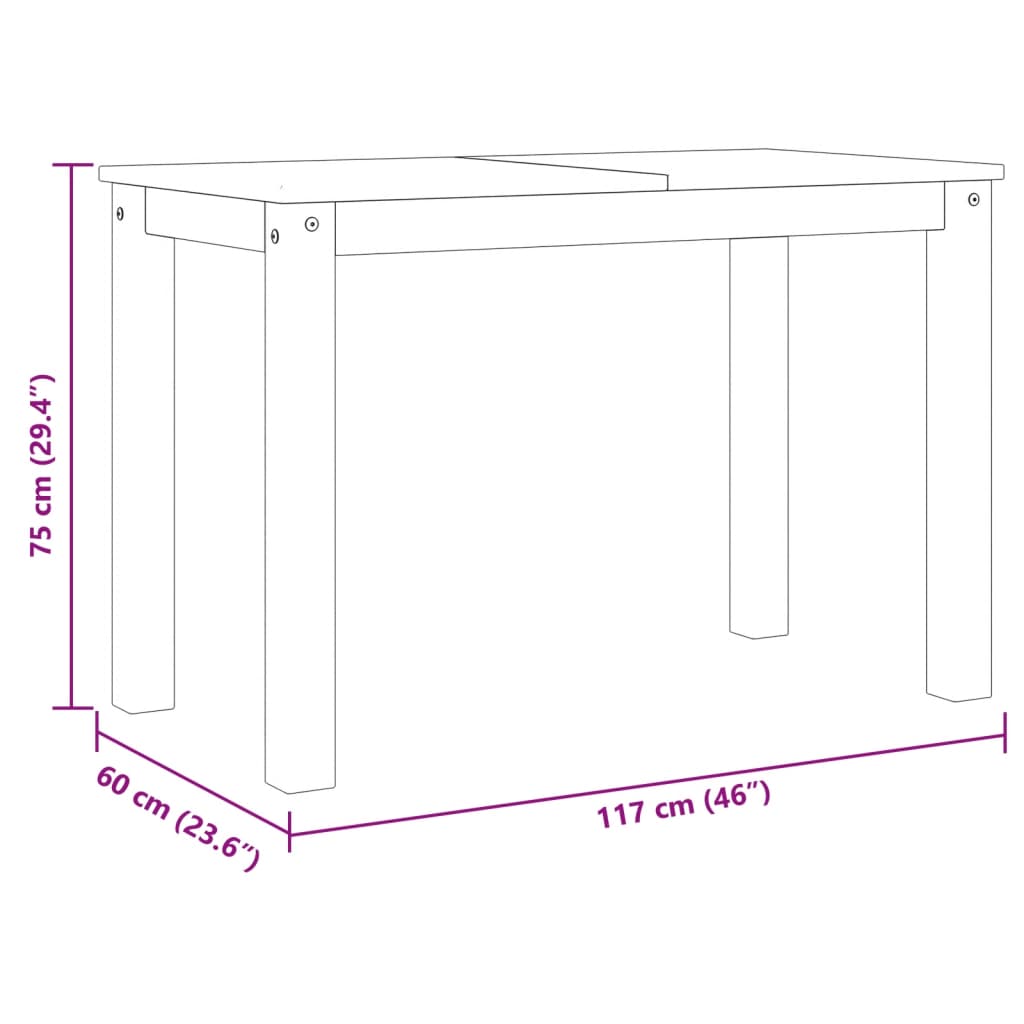 Tavolo da Pranzo Panama Grigio 117x60x75 cm Legno Massello Pino