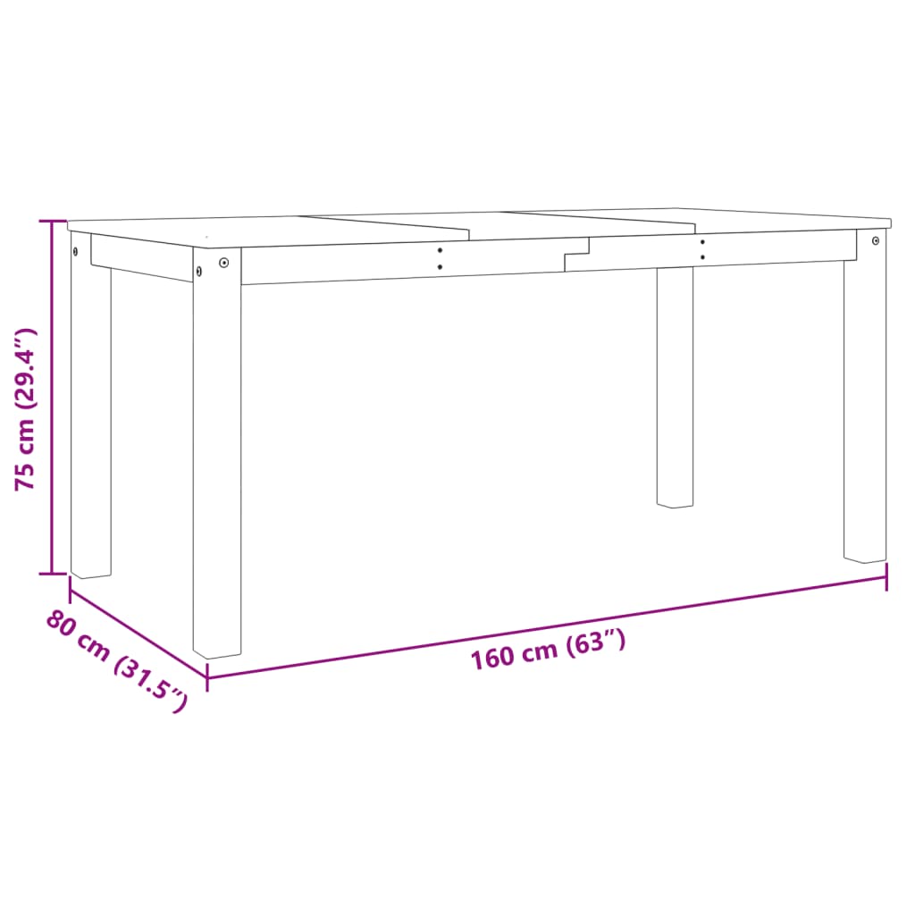 Tavolo da Pranzo Panama 160x80x75 cm in Legno Massello di Pino