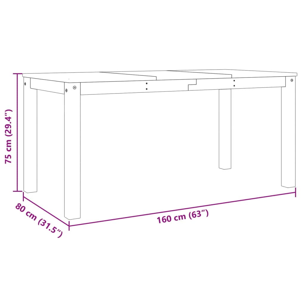 Tavolo da Pranzo Panama Grigio 160x80x75 cm Legno Massello Pino