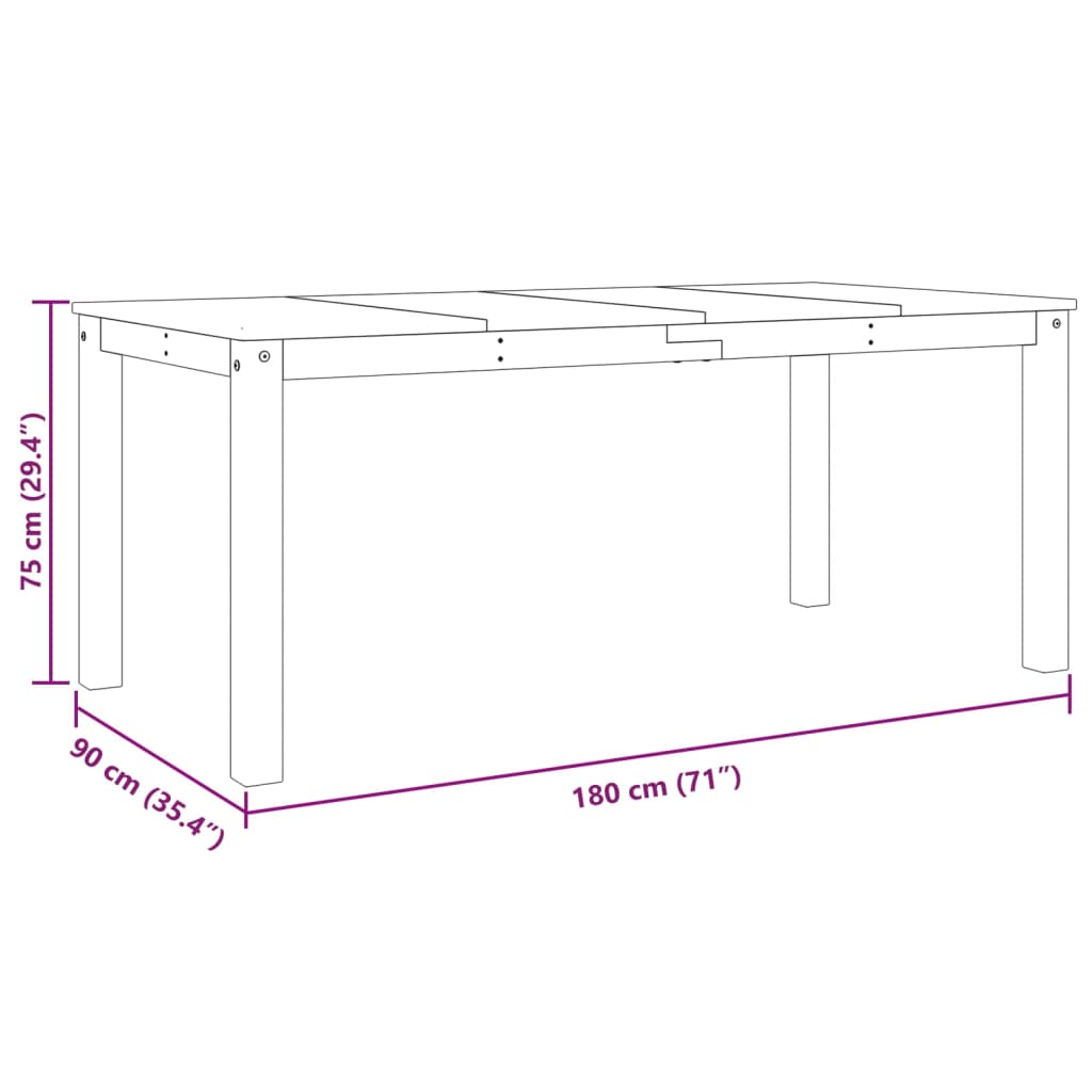 Tavolo da Pranzo Panama Grigio 180x90x75 cm Legno Massello Pino