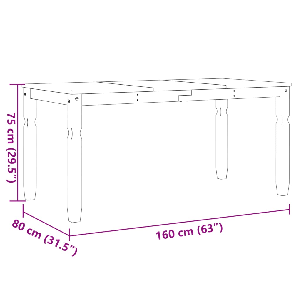 Tavolo da Pranzo Corona 160x80x75 cm in Legno Massello di Pino