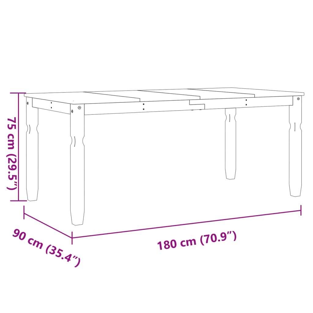 Tavolo da Pranzo Corona 180x90x75 cm in Legno Massello di Pino