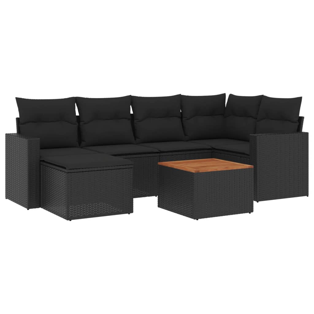 Set Divani da Giardino con Cuscini 7pz Nero Polyrattan