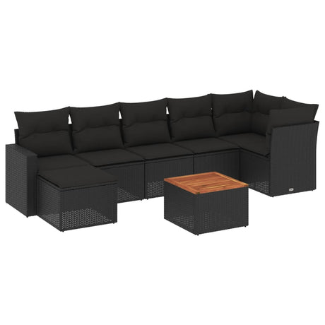 Set Divani da Giardino con Cuscini 8 pz Nero in Polyrattan