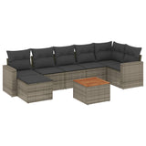 Set Divano da Giardino 8 pz con Cuscini Grigio in Polyrattan