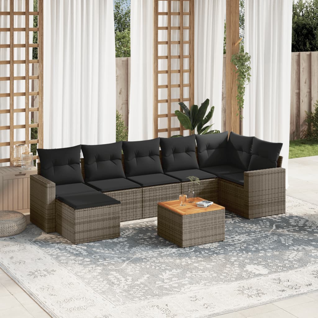 Set Divano da Giardino 8 pz con Cuscini Grigio in Polyrattan