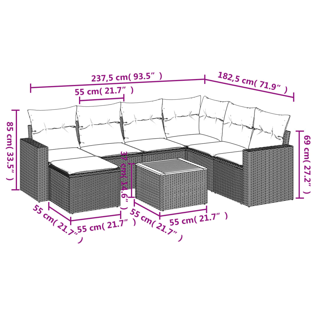 Set Divani da Giardino con Cuscini 8 pz Nero in Polyrattan