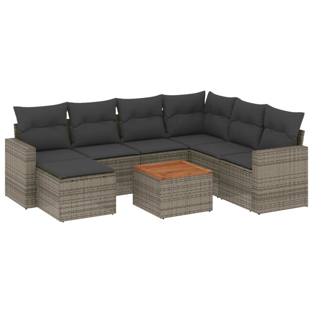 Set Divano da Giardino 8 pz con Cuscini Grigio in Polyrattan