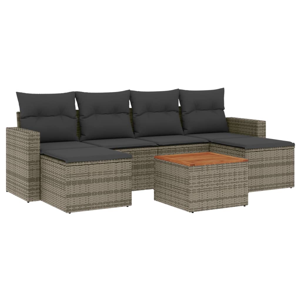 Set Divani da Giardino 7 pz con Cuscini Grigio in Polyrattan