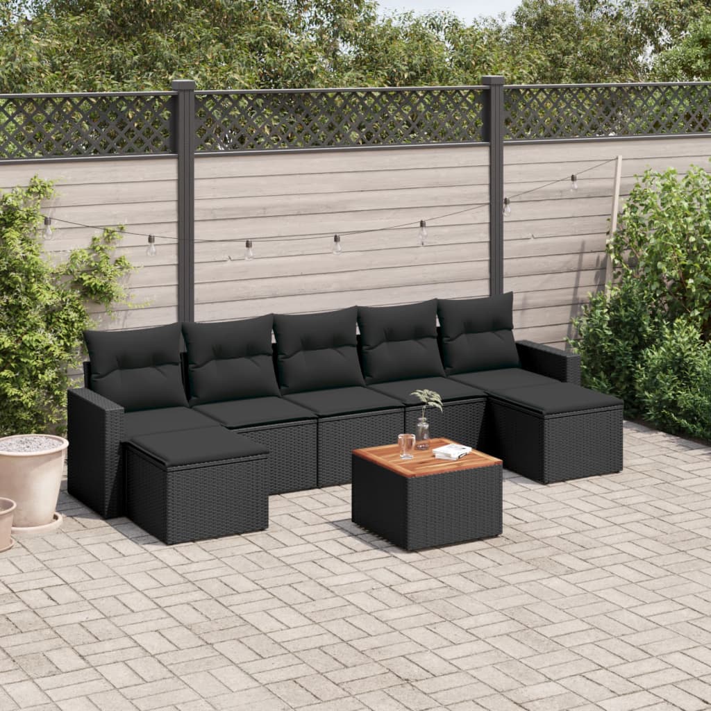 Set Divani da Giardino con Cuscini 8 pz Nero in Polyrattan