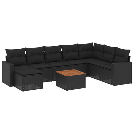 Set Divani da Giardino 9 pz con Cuscini Nero in Polyrattan