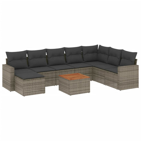 Set Divano da Giardino 9 pz con Cuscini Grigio in Polyrattan