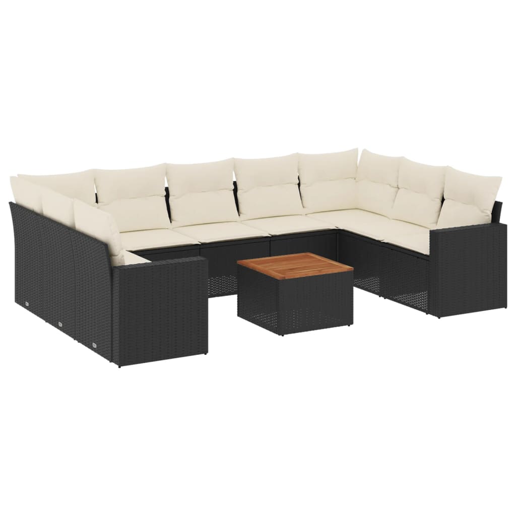 Set Divani da Giardino 10pz con Cuscini in Polyrattan Nero