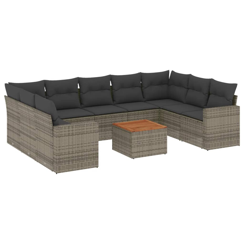 Set Divano da Giardino 10 pz con Cuscini Grigio in Polyrattan