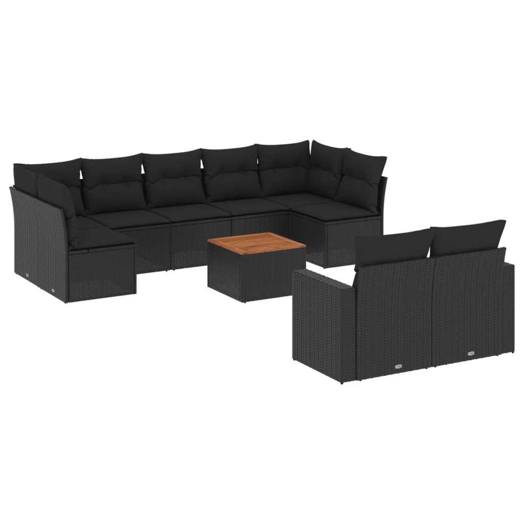 Set Divani da Giardino 10pz con Cuscini in Polyrattan Nero