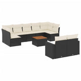 Set Divani da Giardino 10pz con Cuscini in Polyrattan Nero