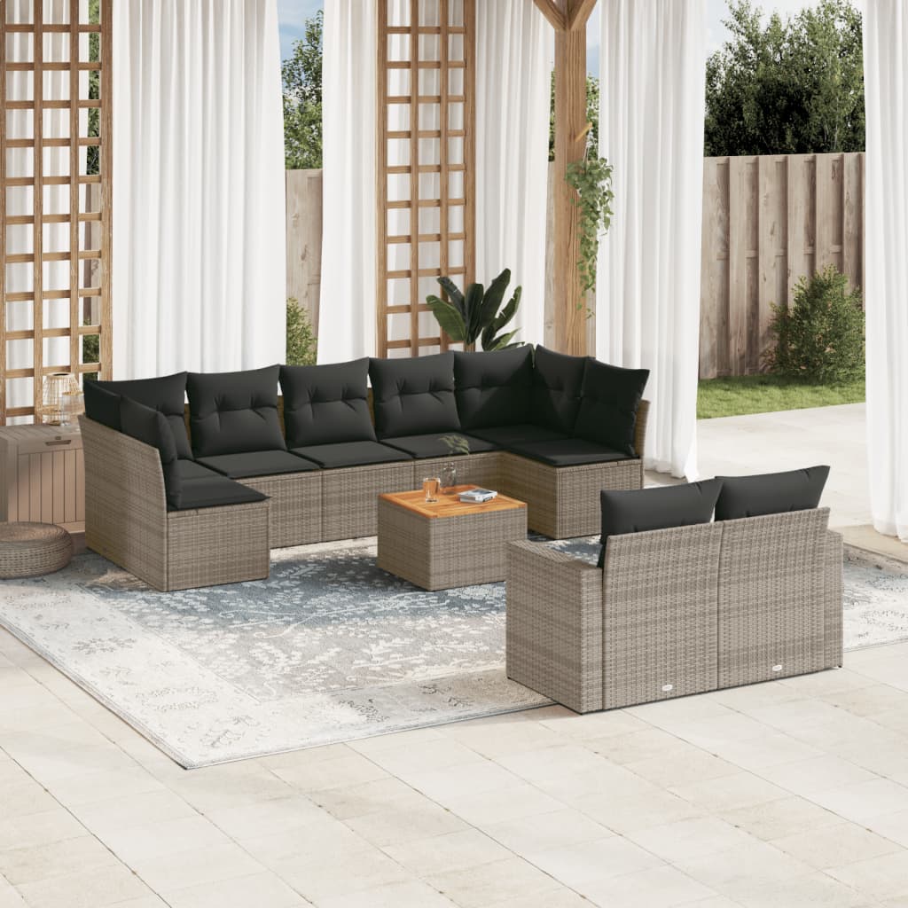 Set Divano da Giardino 10 pz con Cuscini Grigio in Polyrattan