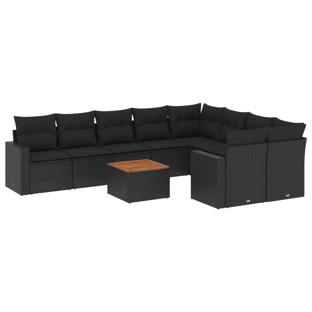 Set Divani da Giardino 10pz con Cuscini in Polyrattan Nero