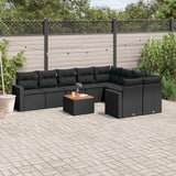 Set Divani da Giardino 10pz con Cuscini in Polyrattan Nero