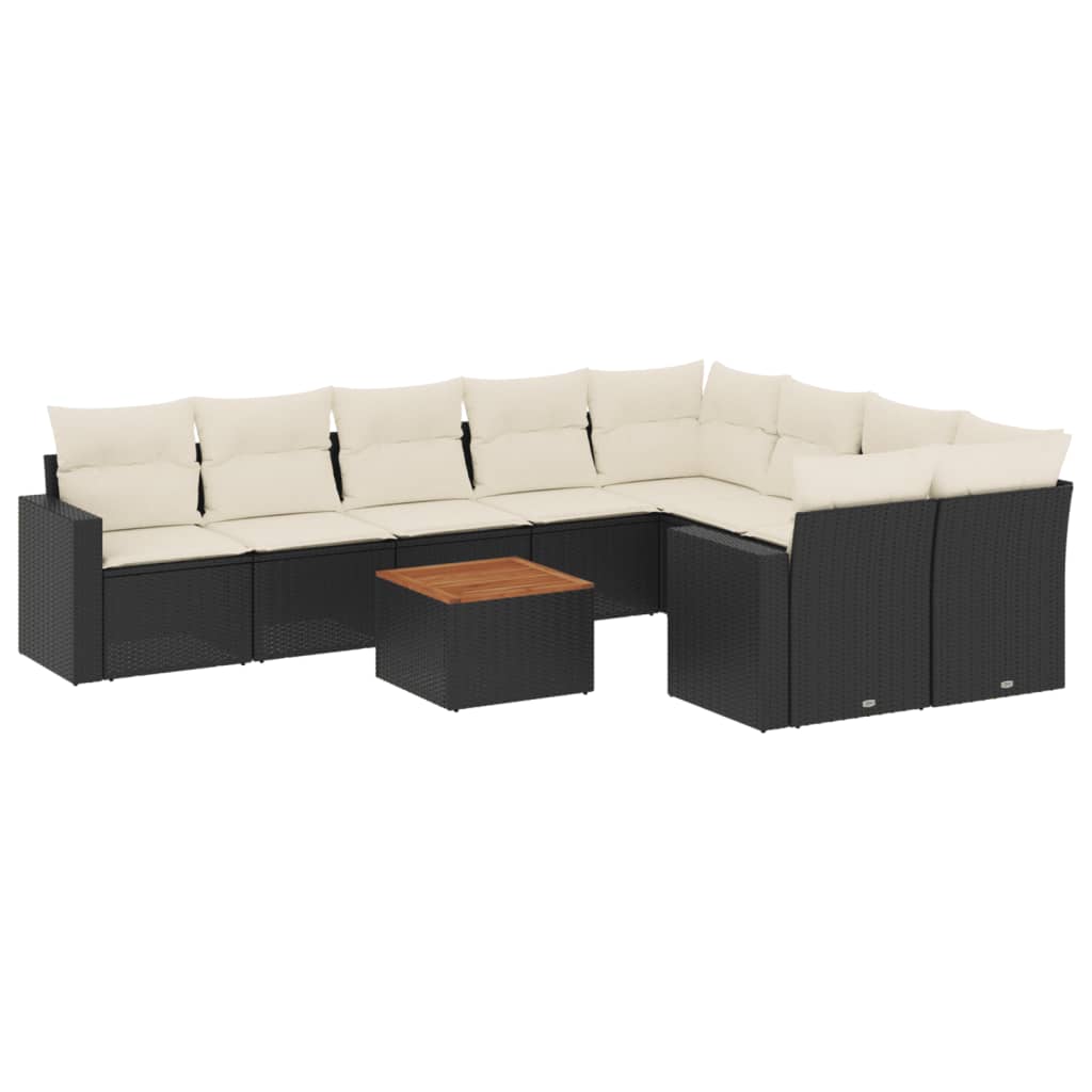 Set Divani da Giardino 10pz con Cuscini in Polyrattan Nero