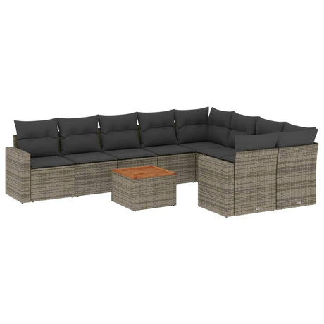 Set Divano da Giardino 10 pz con Cuscini Grigio in Polyrattan