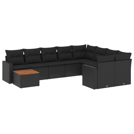 Set Divani da Giardino 10pz con Cuscini in Polyrattan Nero