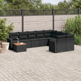 Set Divani da Giardino 10pz con Cuscini in Polyrattan Nero