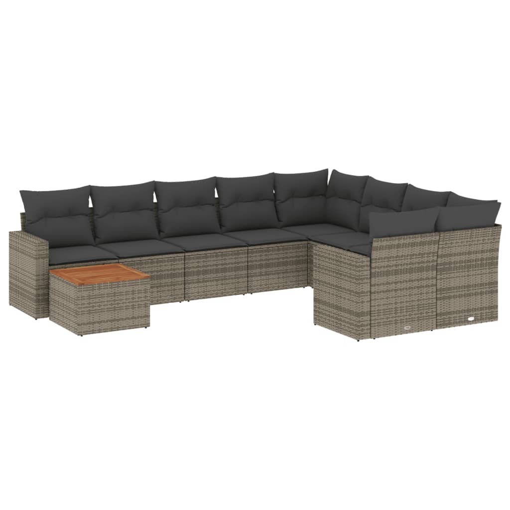 Set Divano da Giardino 10 pz con Cuscini Grigio in Polyrattan