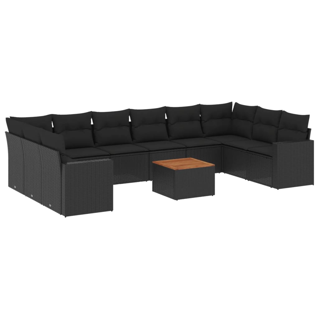 Set Divani da Giardino 11 pz con Cuscini in Polyrattan Nero